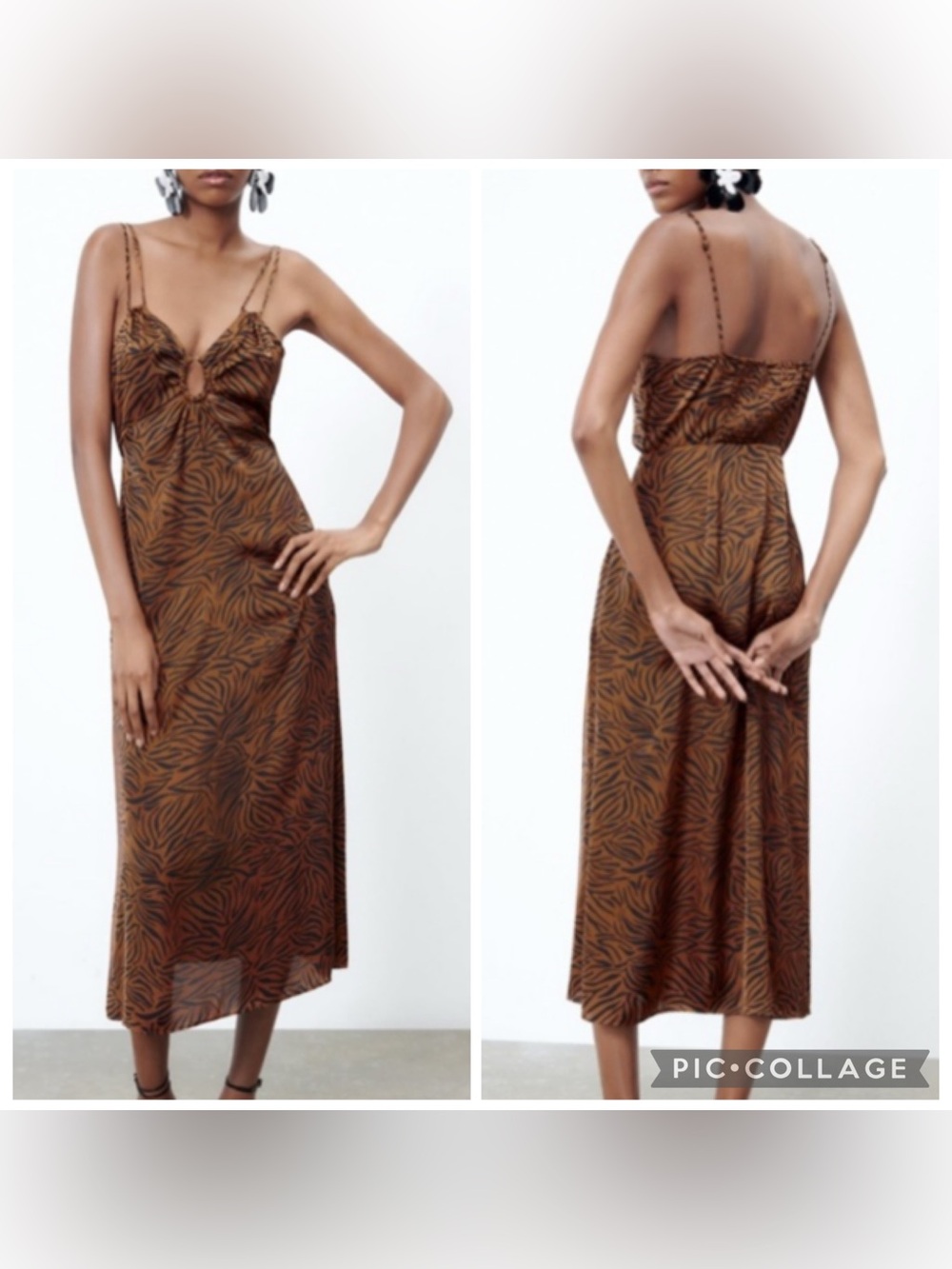 Zara Zebra Stripe Print Satin Cutout Midi Dress Blogger Fav XS